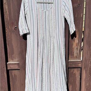 BIBA linen dress size 32 metallic linen summer pleated light